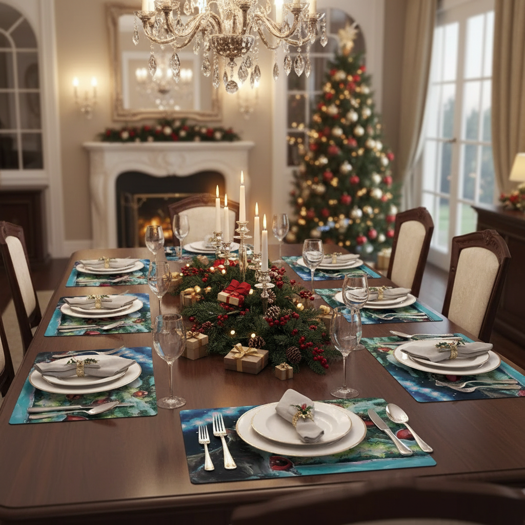 Night Cat Plastic Christmas Placemat Set of 12 – Holiday Table Decor
