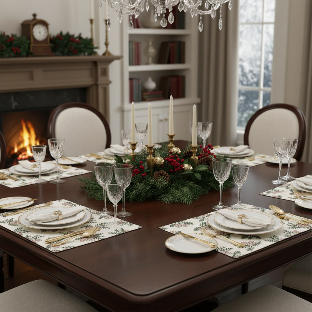 Pinecone Cotton Placemat – Set of 12, Festive Dining Table Mats