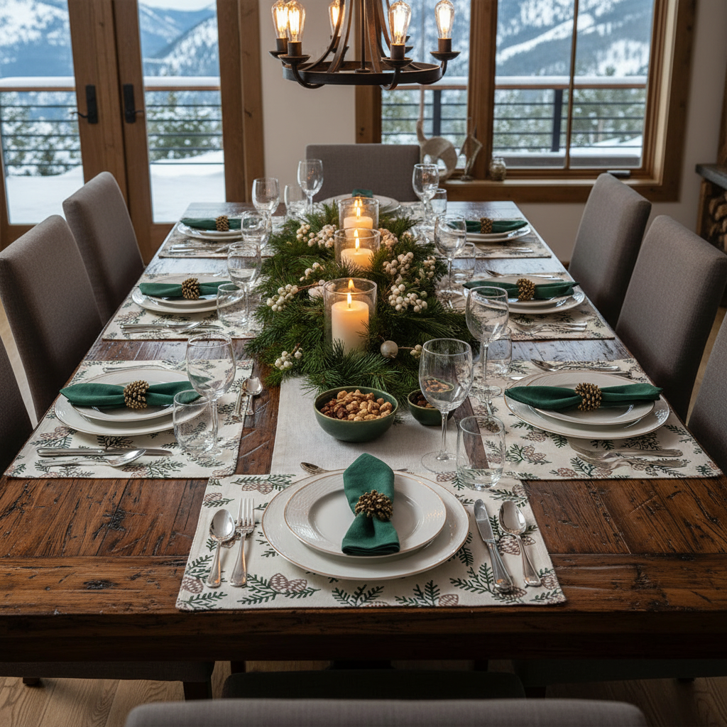 Pinecone Cotton Placemat – Set of 12, Festive Dining Table Mats