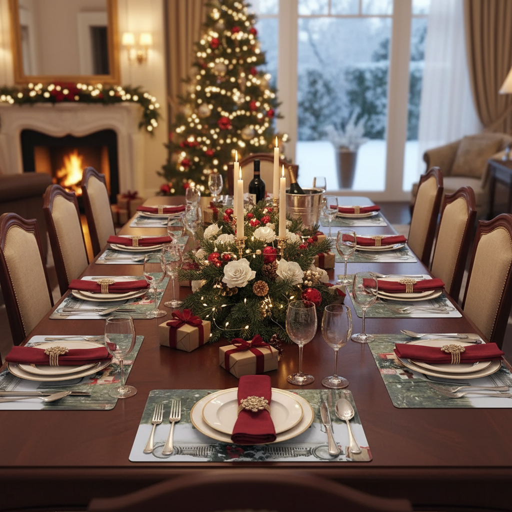 Puppy Plastic Christmas Placemat Set of 12 – Holiday Table Decor