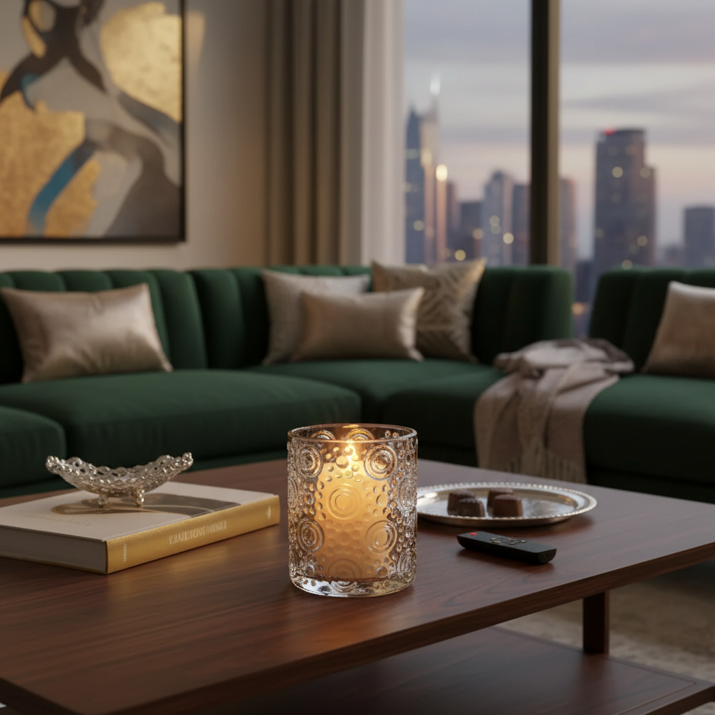 Round Glass Candle Holder Circles Design Decorative Candle Stand - Set of 4