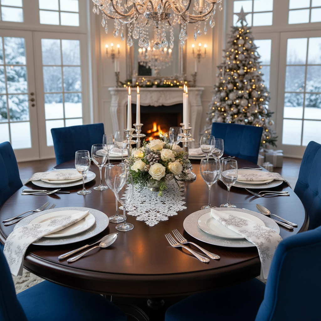Silver Snowflake Charger Plate – 13", Set of 6, Holiday Tableware