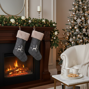Striped Fabric Christmas Stocking, Holiday Fireplace Stocking, Hanging Christmas Stocking Decor - Set Of 2