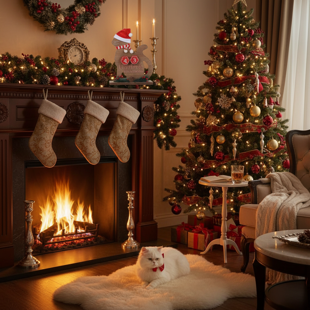 Wooden Cat Christmas Countdown Calendar – Holiday Decoration