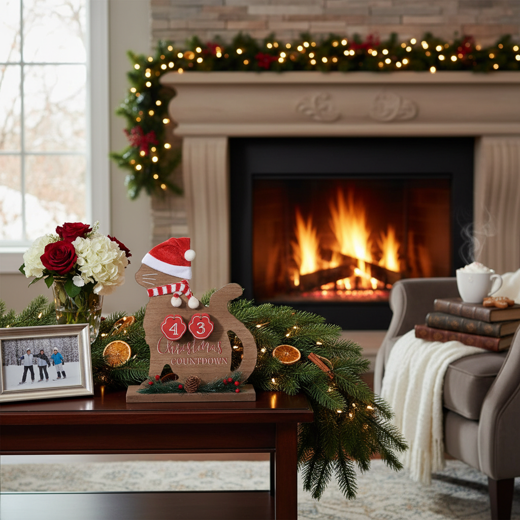 Wooden Cat Christmas Countdown Calendar – Holiday Decoration