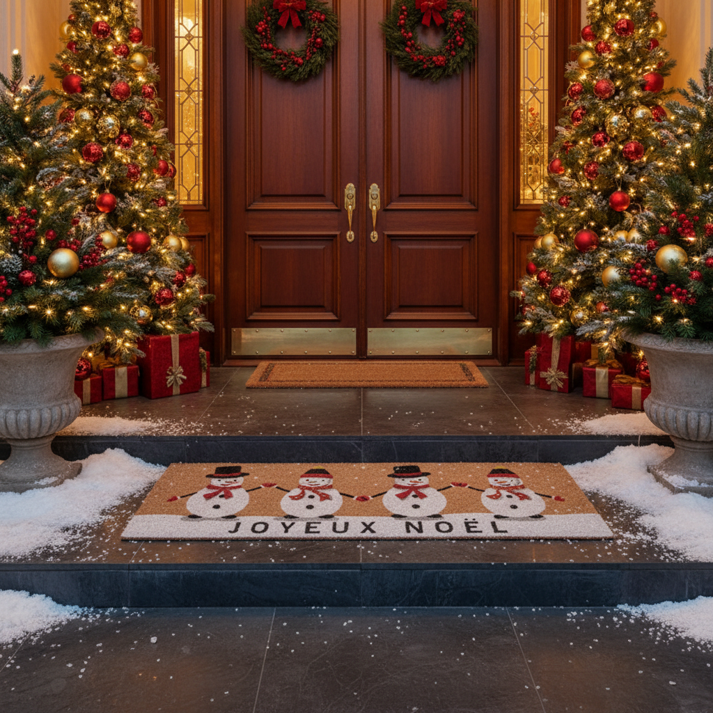 Coir Door Mat Quadruple Snowman Joyeux Noel 16 X 48 Holiday Entrance Doormat