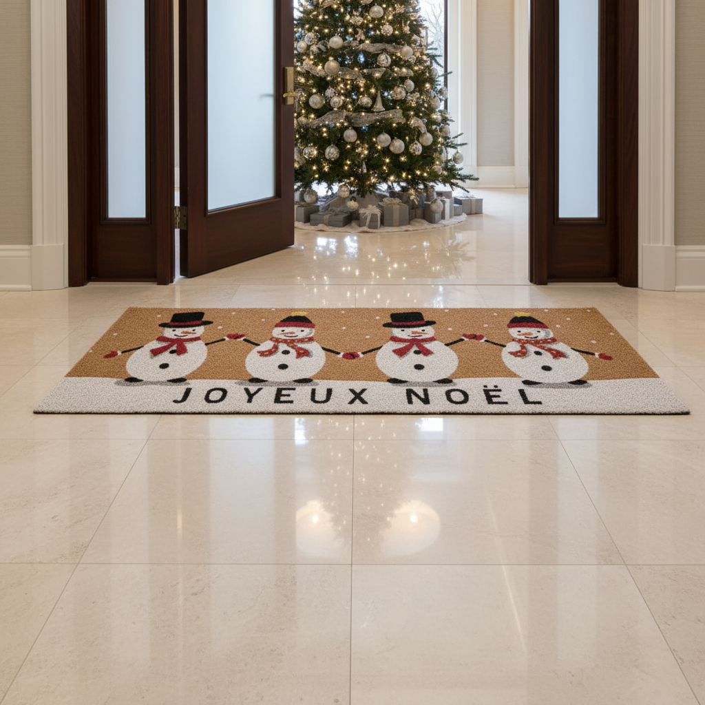 Coir Door Mat Quadruple Snowman Joyeux Noel 16 X 48 Holiday Entrance Doormat