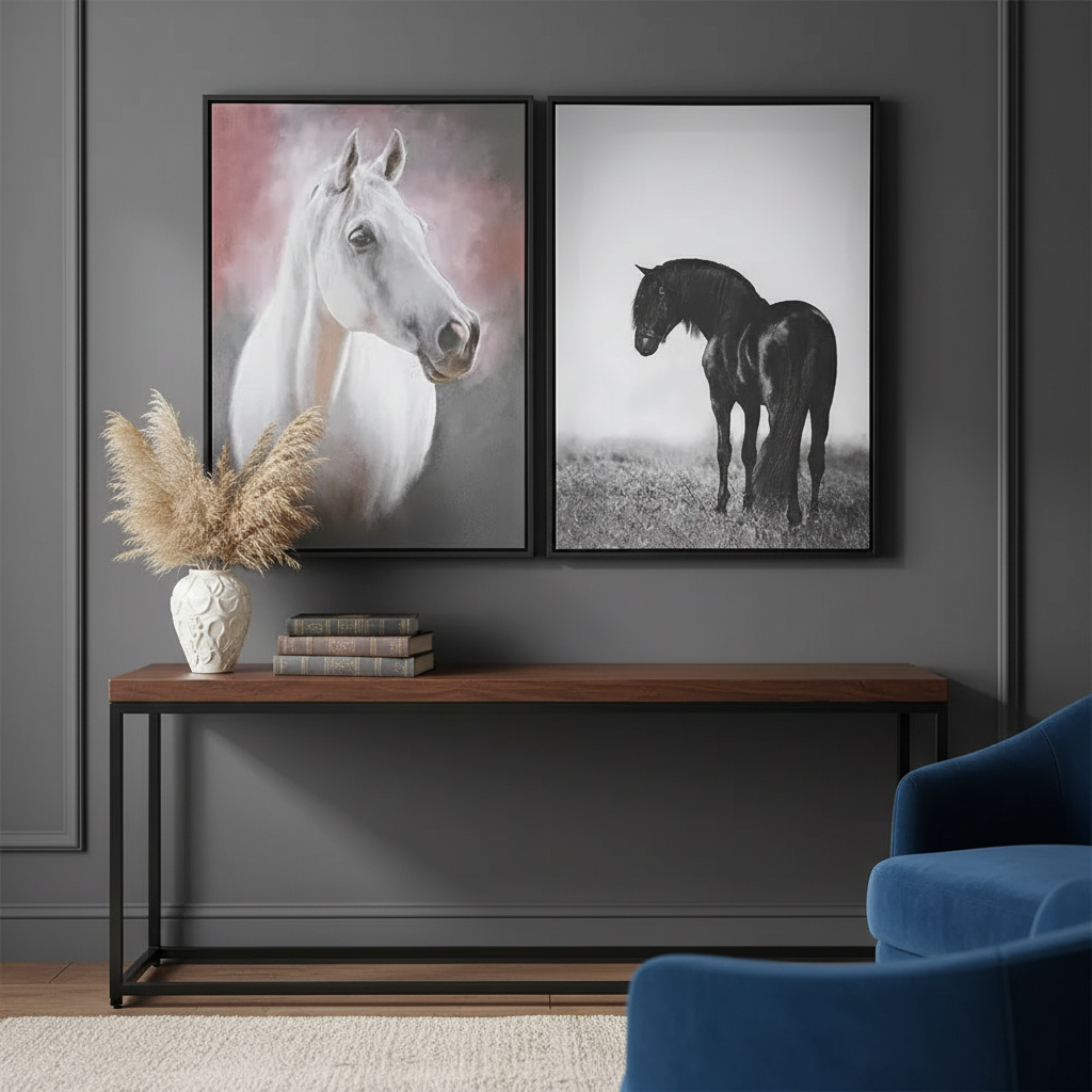 Framed Canvas Wall Art Horse Portrait Assorted Set of 2 Home Decor