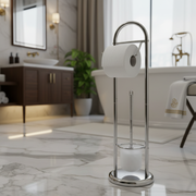 Chrome Toilet Paper Holder With Brush Stand Bathroom Organizer