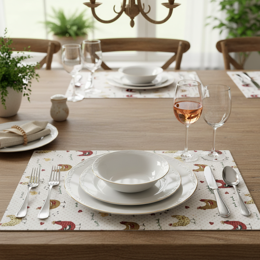 Cotton Placemat Farmhouse Chicken Decorative Dining Table Mats - Set of 12