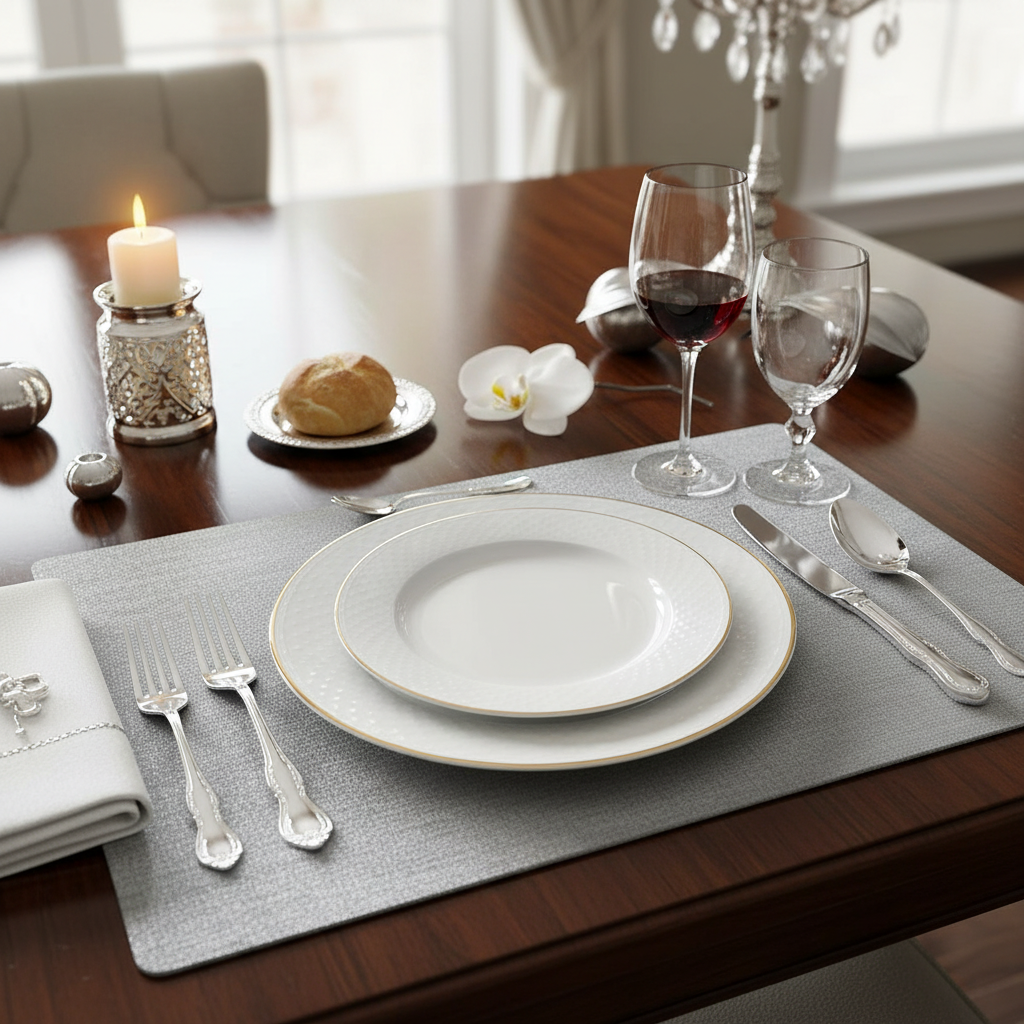 Metallic Plastic Placemat Silver Decorative Dining Table Mats - Set of 12