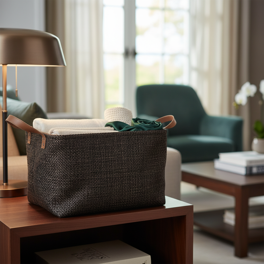 Rectangular Textilene Storage Basket Chocolate Brown With Handles Home Organizer