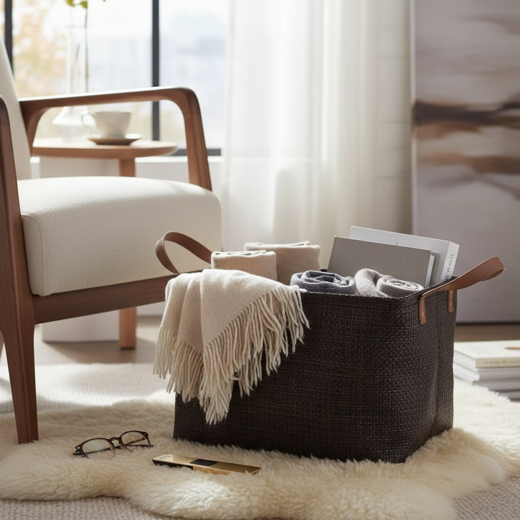 Rectangular Textilene Storage Basket Chocolate Brown With Handles Home Organizer
