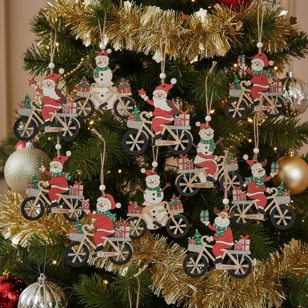 Wooden Bicycle Christmas Ornament Set of 12 – Holiday Tree Decoration