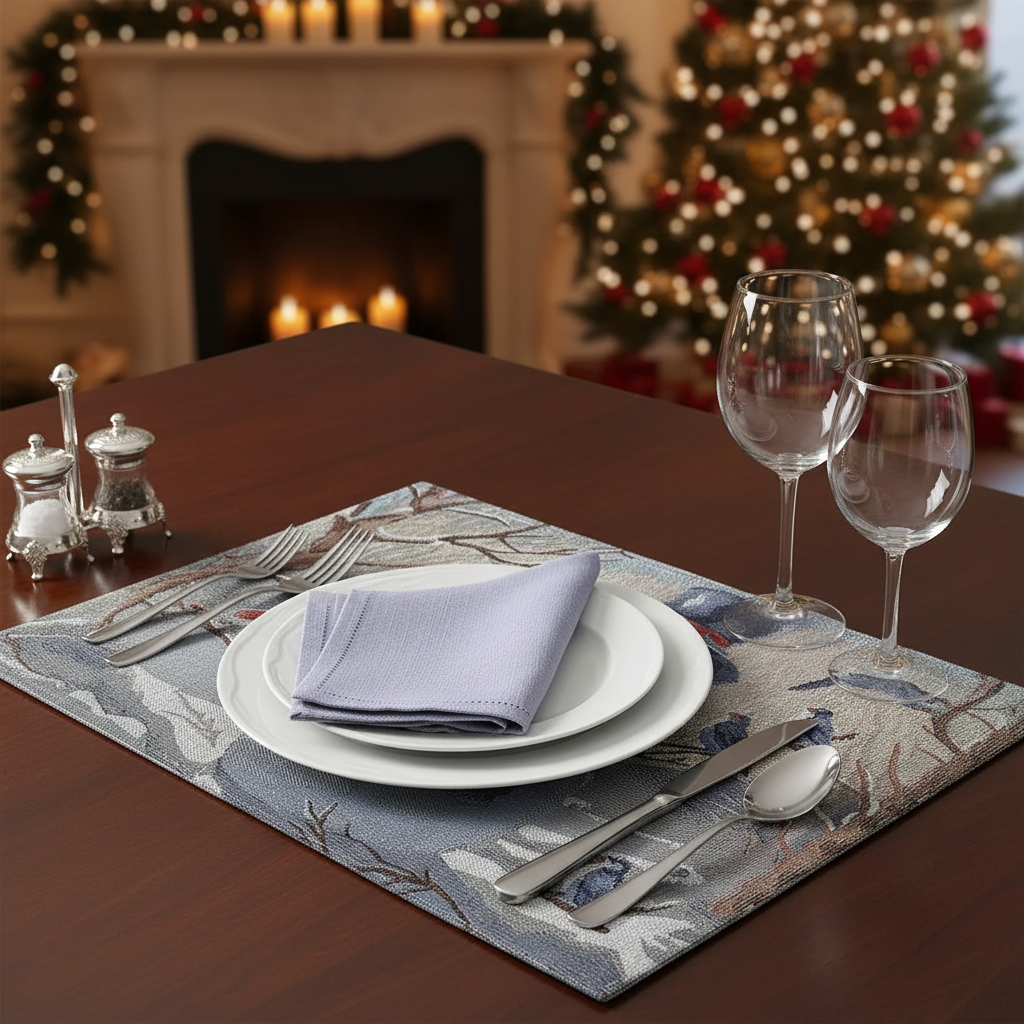 Snowman Tapestry Christmas Placemat 13x18 Set of 12 – Holiday Table Decor