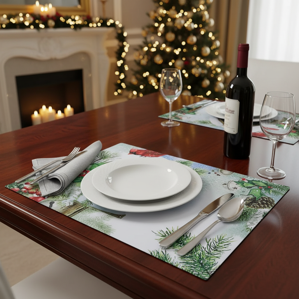 Birdhouse Plastic Christmas Placemat Set of 12 – Holiday Table Decor