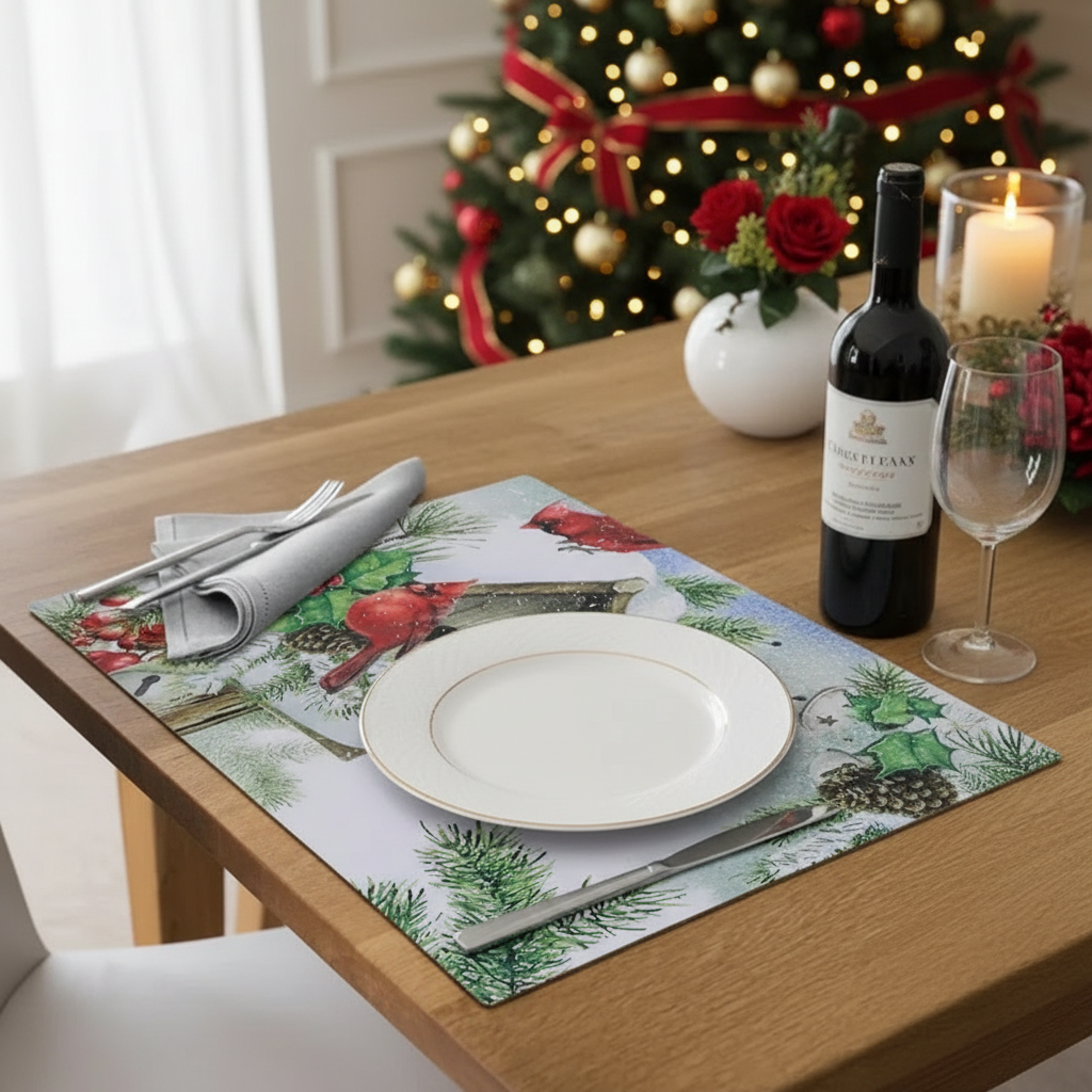 Birdhouse Plastic Christmas Placemat Set of 12 – Holiday Table Decor