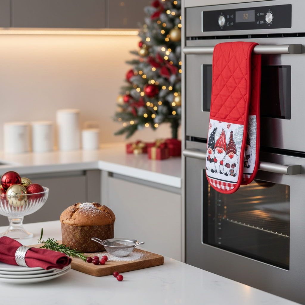 Christmas Double Oven Mitt Triple Gnome Set Of 2, Holiday Kitchen Accessory, Festive Cooking Gloves