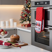 Christmas Double Oven Mitt Triple Gnome Set Of 2, Holiday Kitchen Accessory, Festive Cooking Gloves