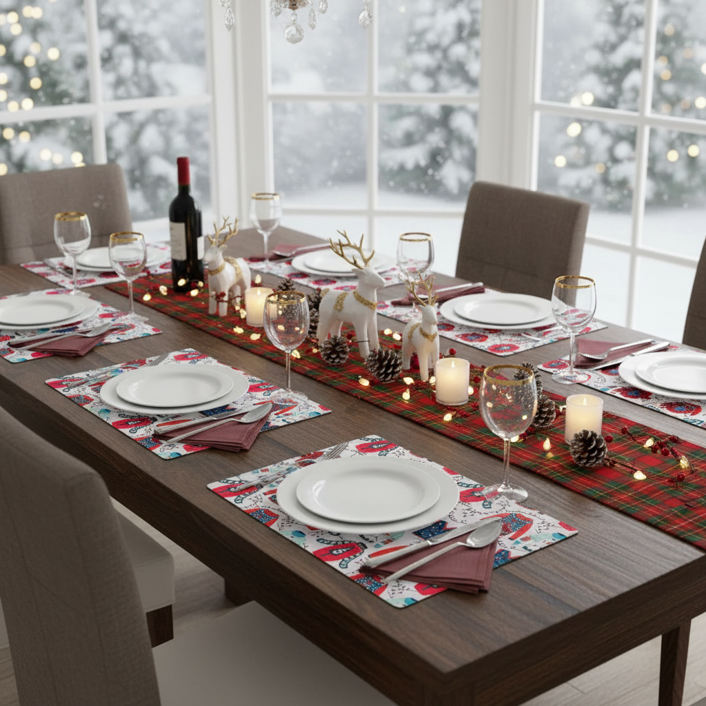 Christmas Plastic Placemat Sweater Weather Set Of 12, Holiday Table Decor, Festive Dining Accent