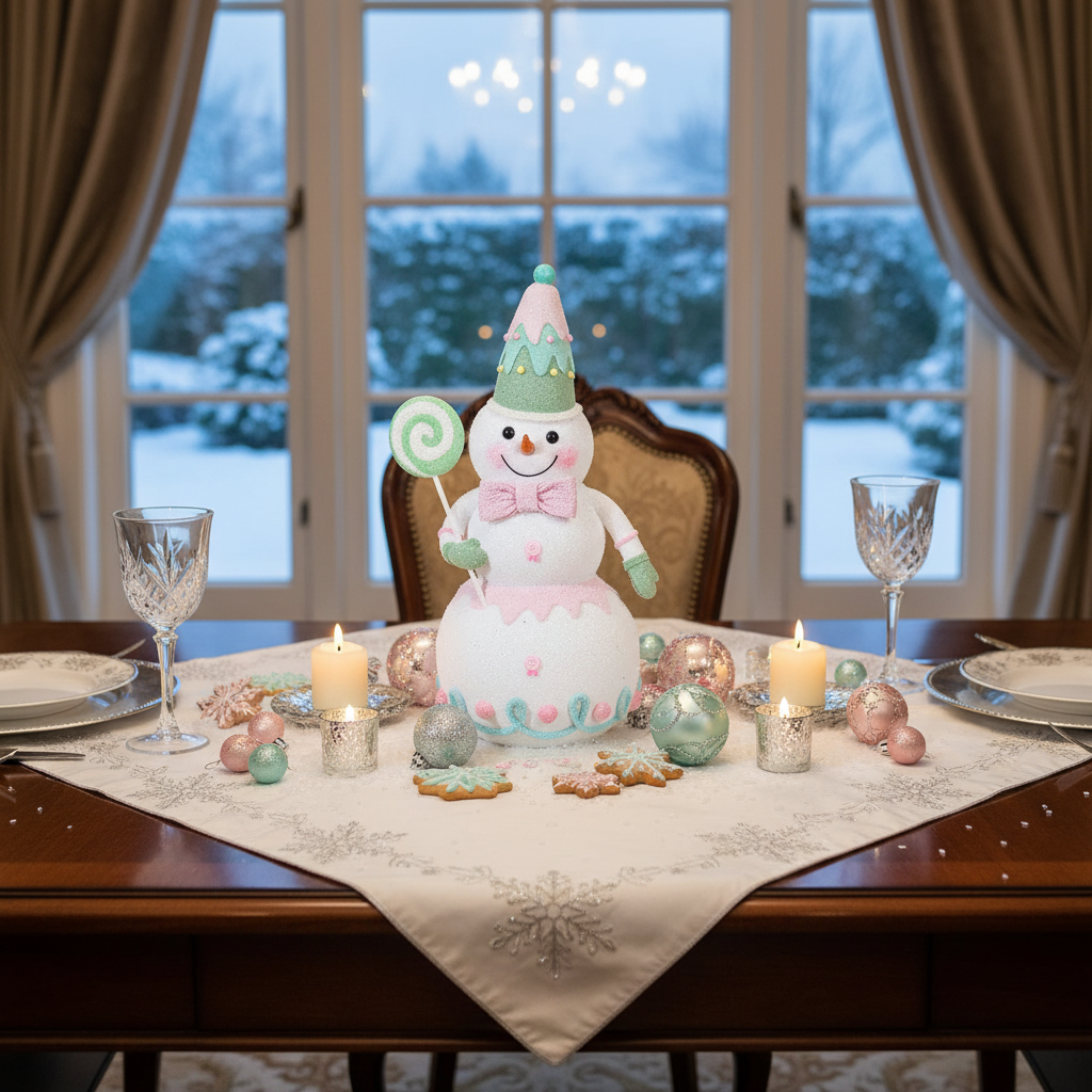 Christmas Snowman Holding Candy Figurine, Holiday Tabletop Decor, Winter Snowman Decoration, Christmas Home Decor Small