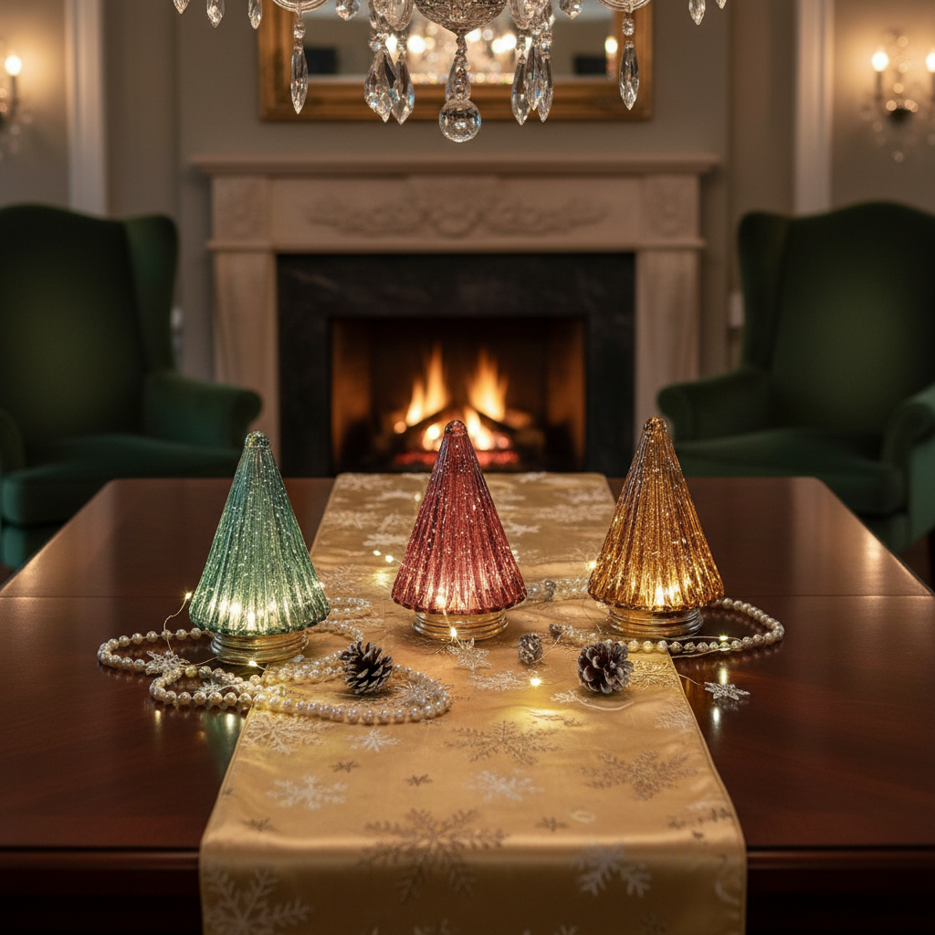 3.62" LED Glass Cone Tree Christmas Decor Set of 3 – Holiday Table Accent