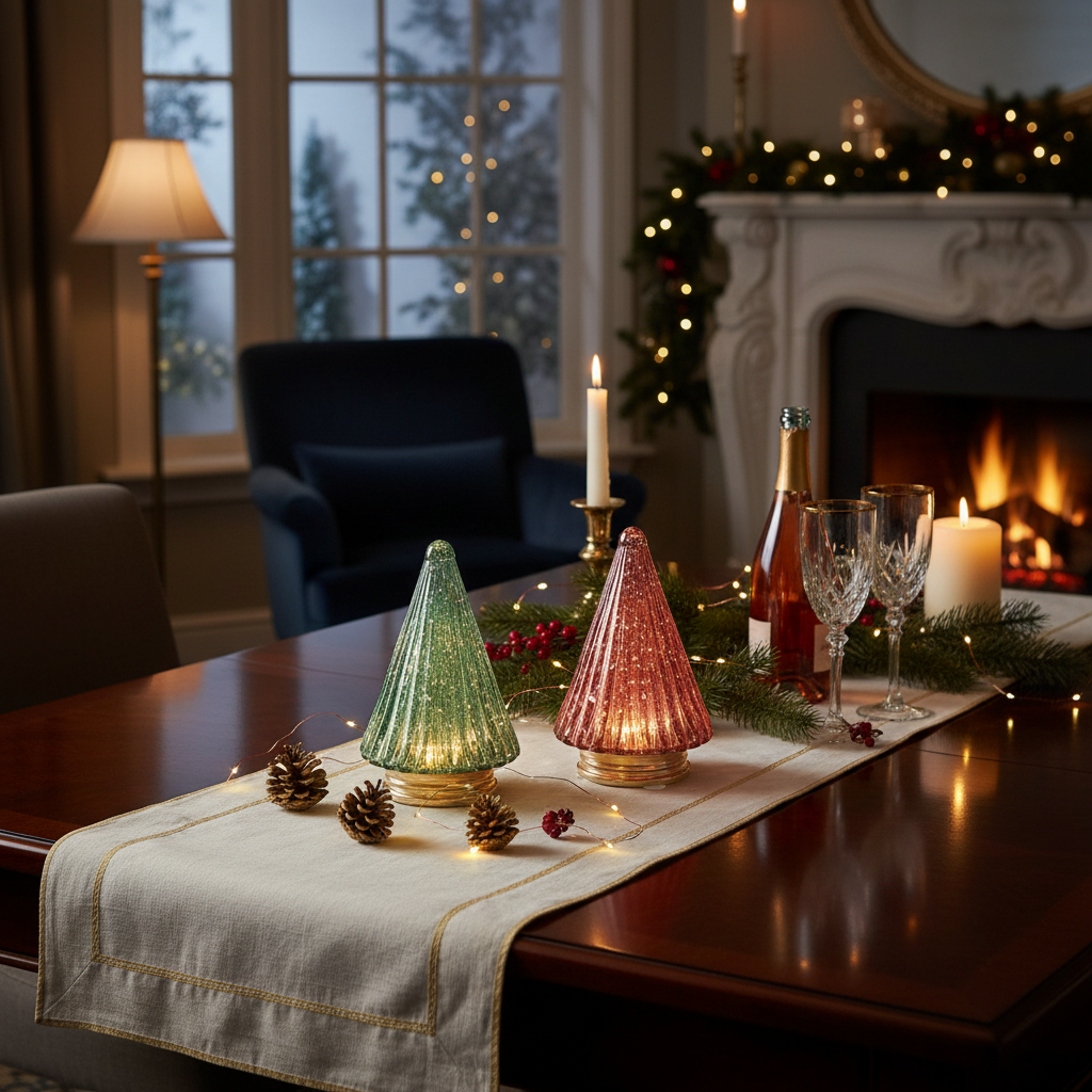 3.62" LED Glass Cone Tree Christmas Decor Set of 3 – Holiday Table Accent