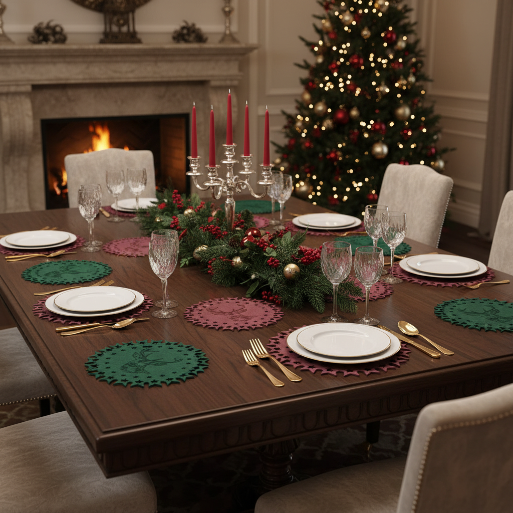 Felt Christmas Placemat Set of 12 – Holiday Table Decor