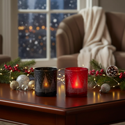 Frosted Glass Tealight Holders Trees Design Holiday Candle Holders - Set of 2