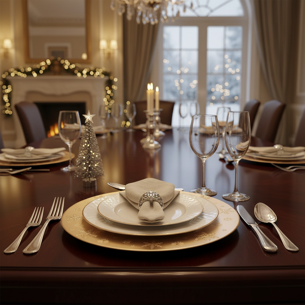 Gold Snowflake Charger Plate – 13", Set of 6, Holiday Table Setting