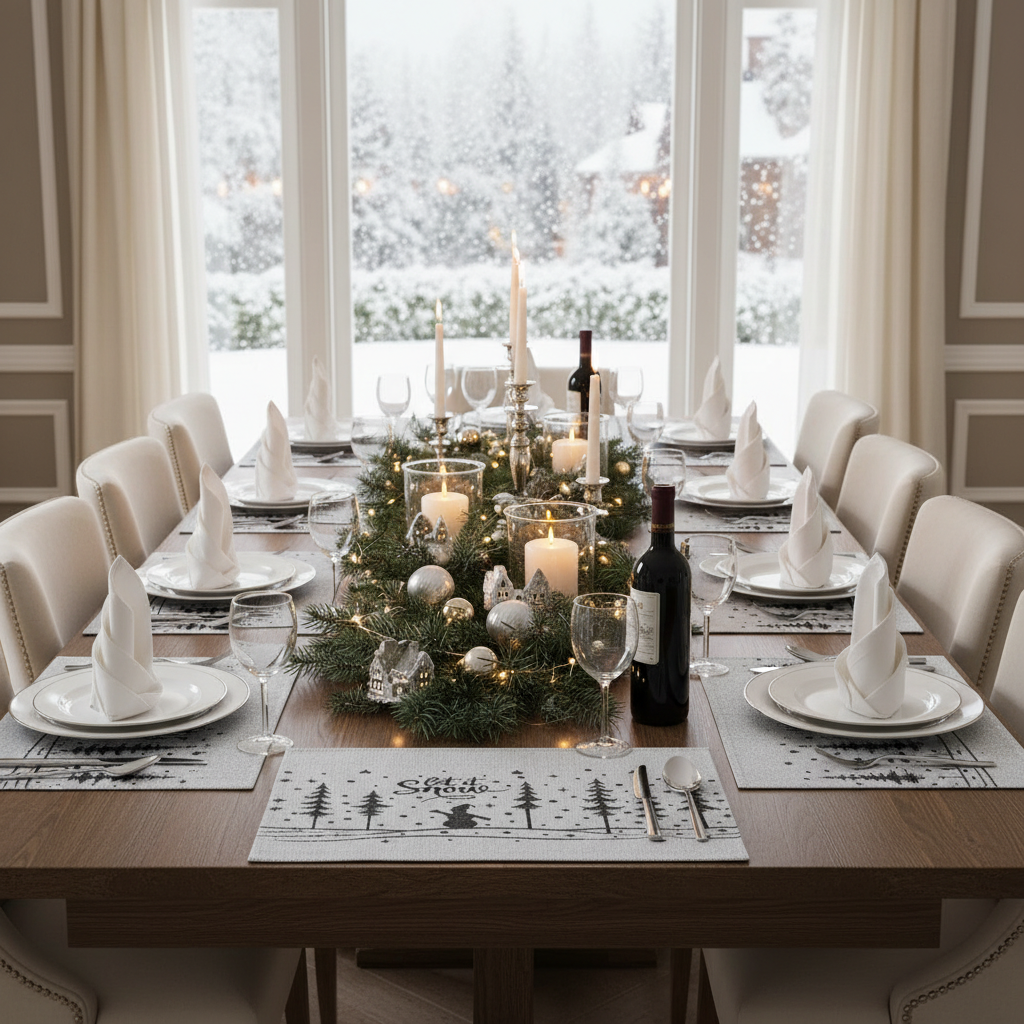 “Let It Snow” Tapestry Christmas Placemat 13x18 Set of 12 – Holiday Table Decor