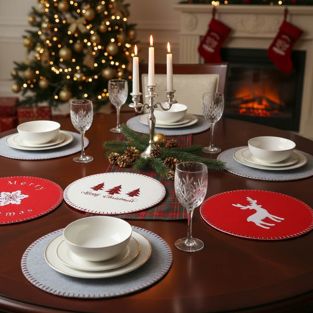 Small Felt Christmas Placemat 11.8" Set of 12 – Holiday Table Decor