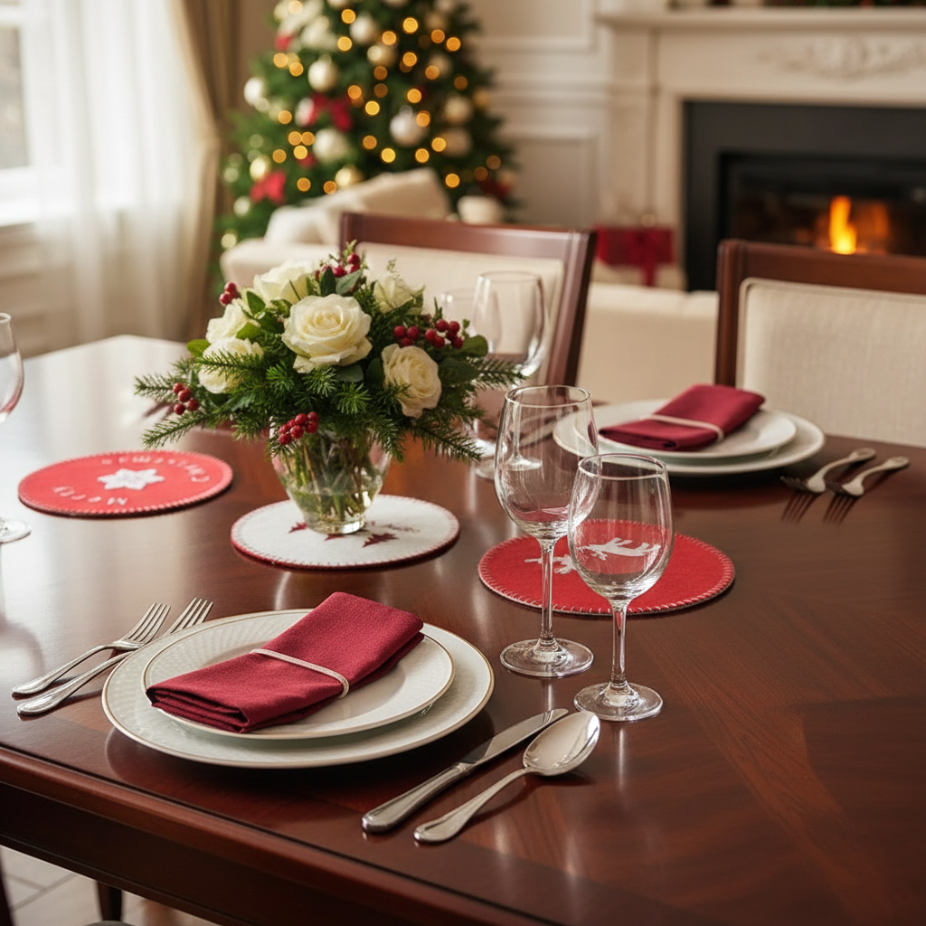 Small Felt Christmas Placemat 11.8" Set of 12 – Holiday Table Decor