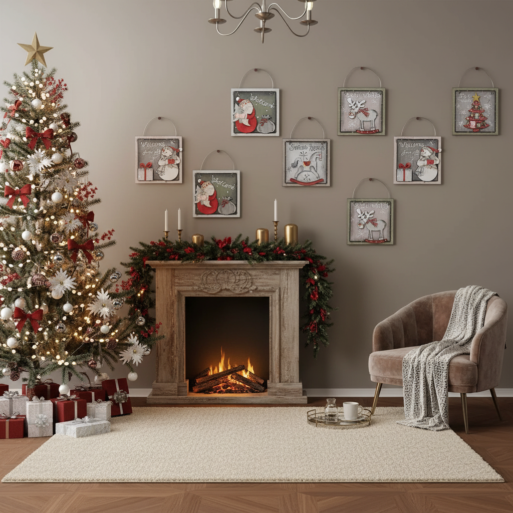 Square Wooden Christmas Ornament Set of 12 – Holiday Tree Decoration