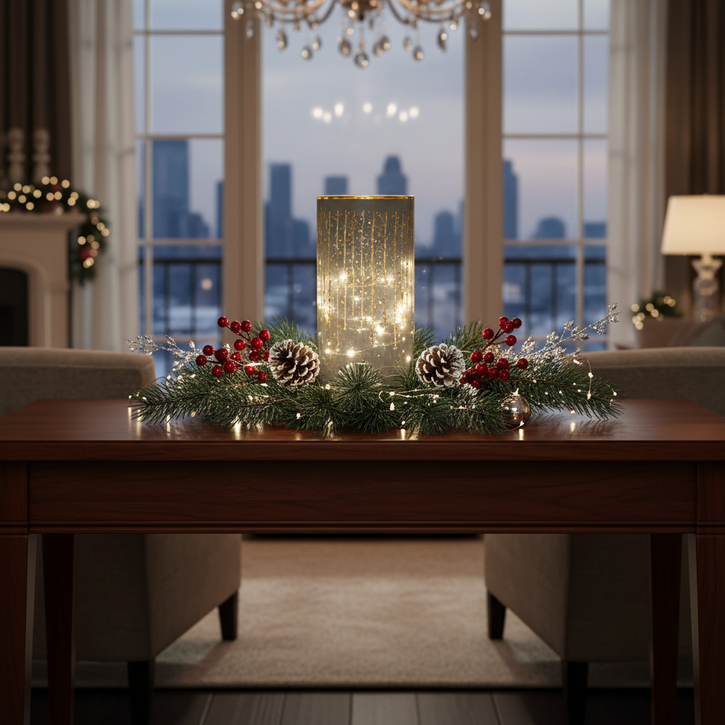Christmas LED White Glass Stand Dangling Garland 8 Inch, Holiday Home Decor, Festive Accent