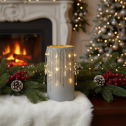 Christmas LED White Glass Stand Dangling Garland 8 Inch, Holiday Home Decor, Festive Accent