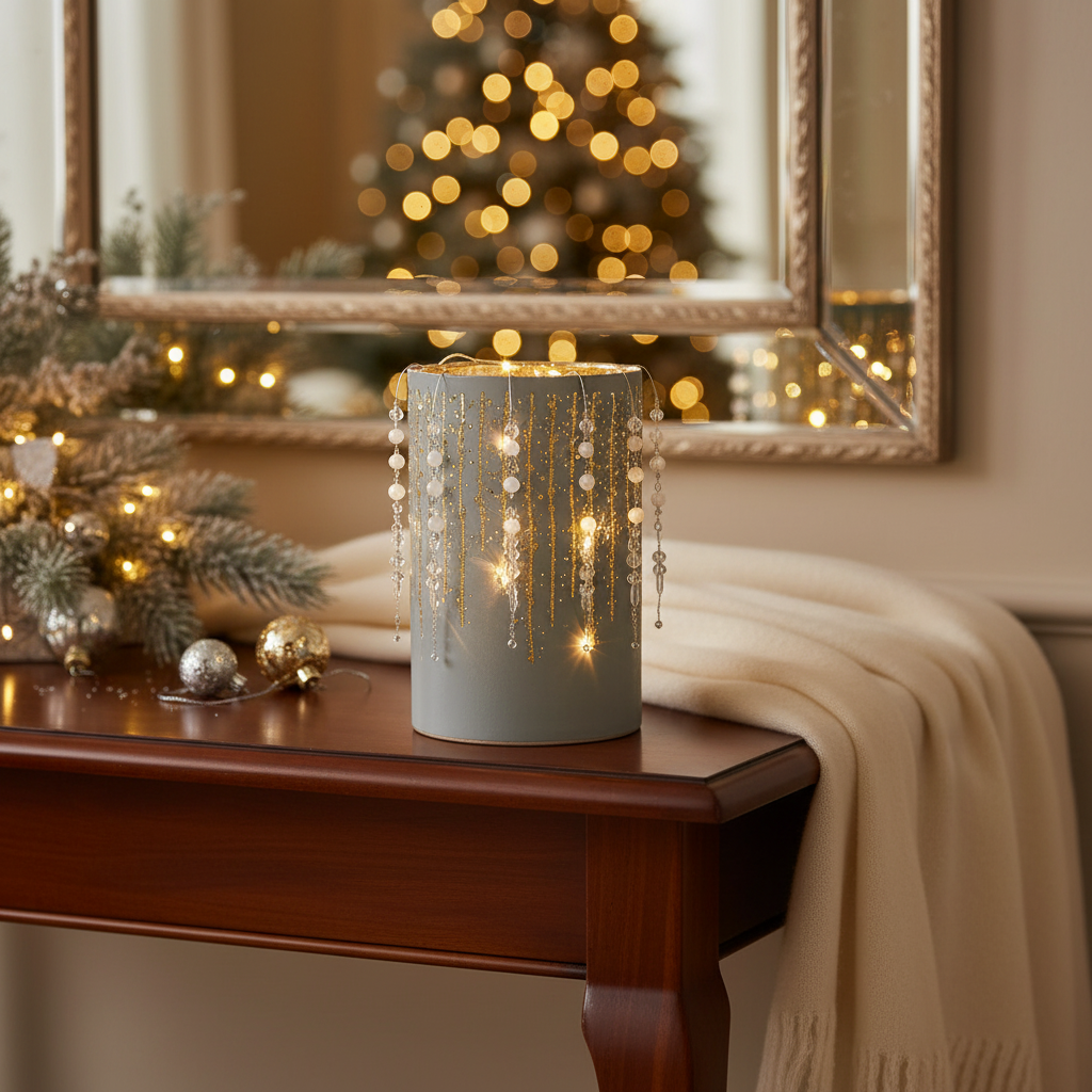 Christmas LED White Glass Stand Dangling Garland 6 Inch, Holiday Home Decor, Festive Accent