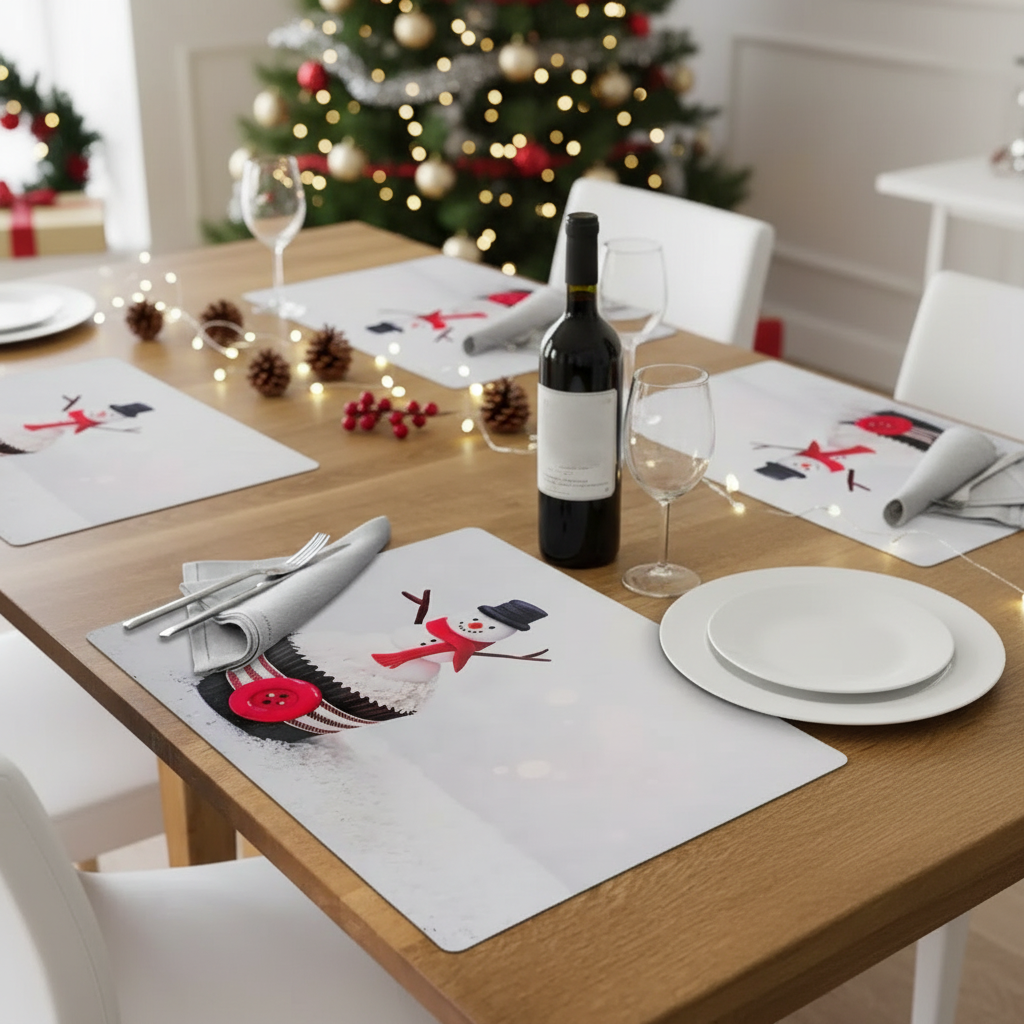 Christmas Plastic Placemat Snowman Cupcake Set Of 12, Holiday Dining Table Decor, Festive Accent