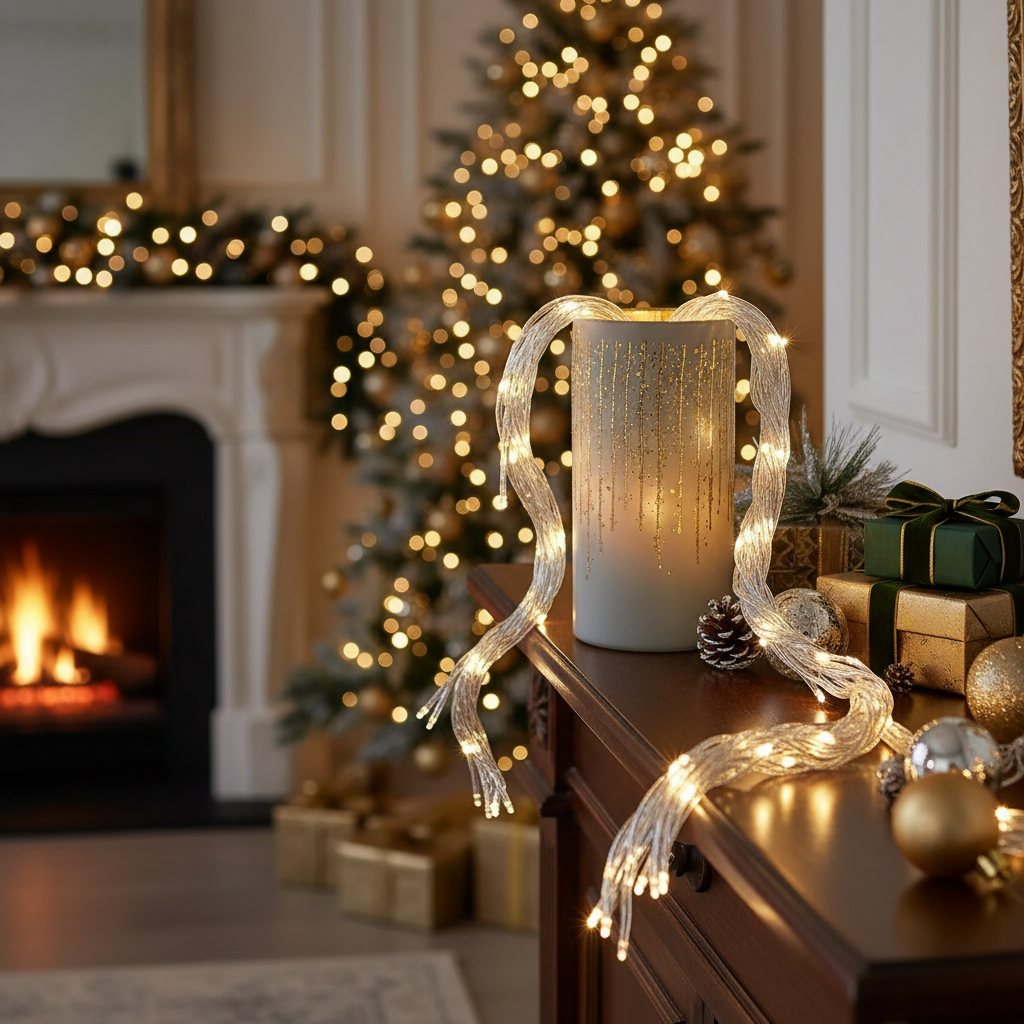 Christmas LED White Glass Stand Dangling Garland 8 Inch, Holiday Home Decor, Festive Accent