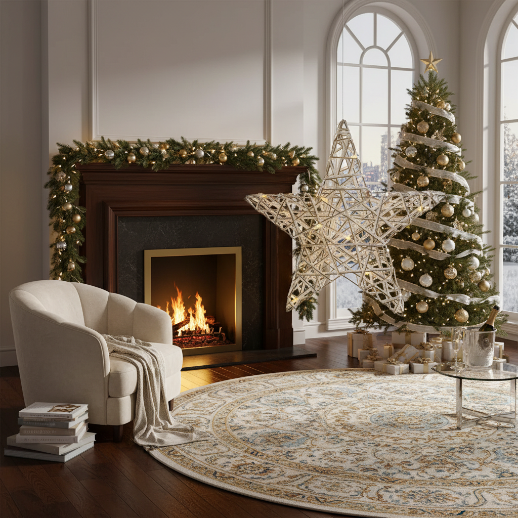 Large LED White & Gold Paper Star 18.90" – Christmas Holiday Decoration