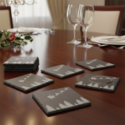 Square Printed Santa And Reindeer Drink Coasters, Christmas Table Decor 6 Pieces