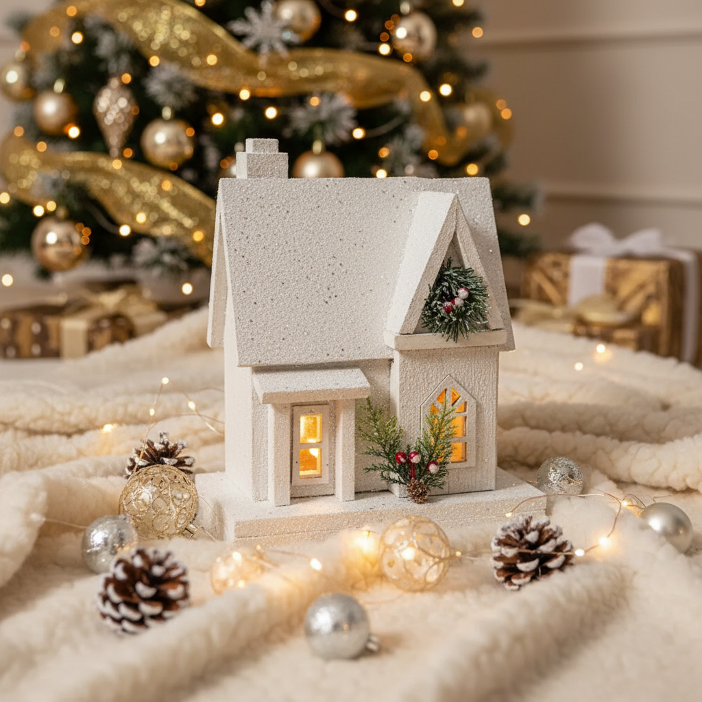 11.81" LED White Wooden House Christmas Decor – Holiday Accent