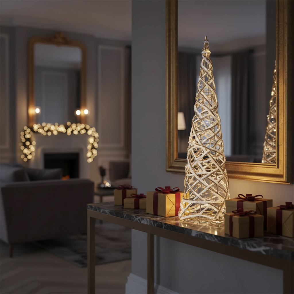 Large LED White & Gold Paper Cone Christmas Tree 31.50" – Holiday Decor