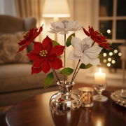 Glitter Edged Poinsettia Stem - Set of 6