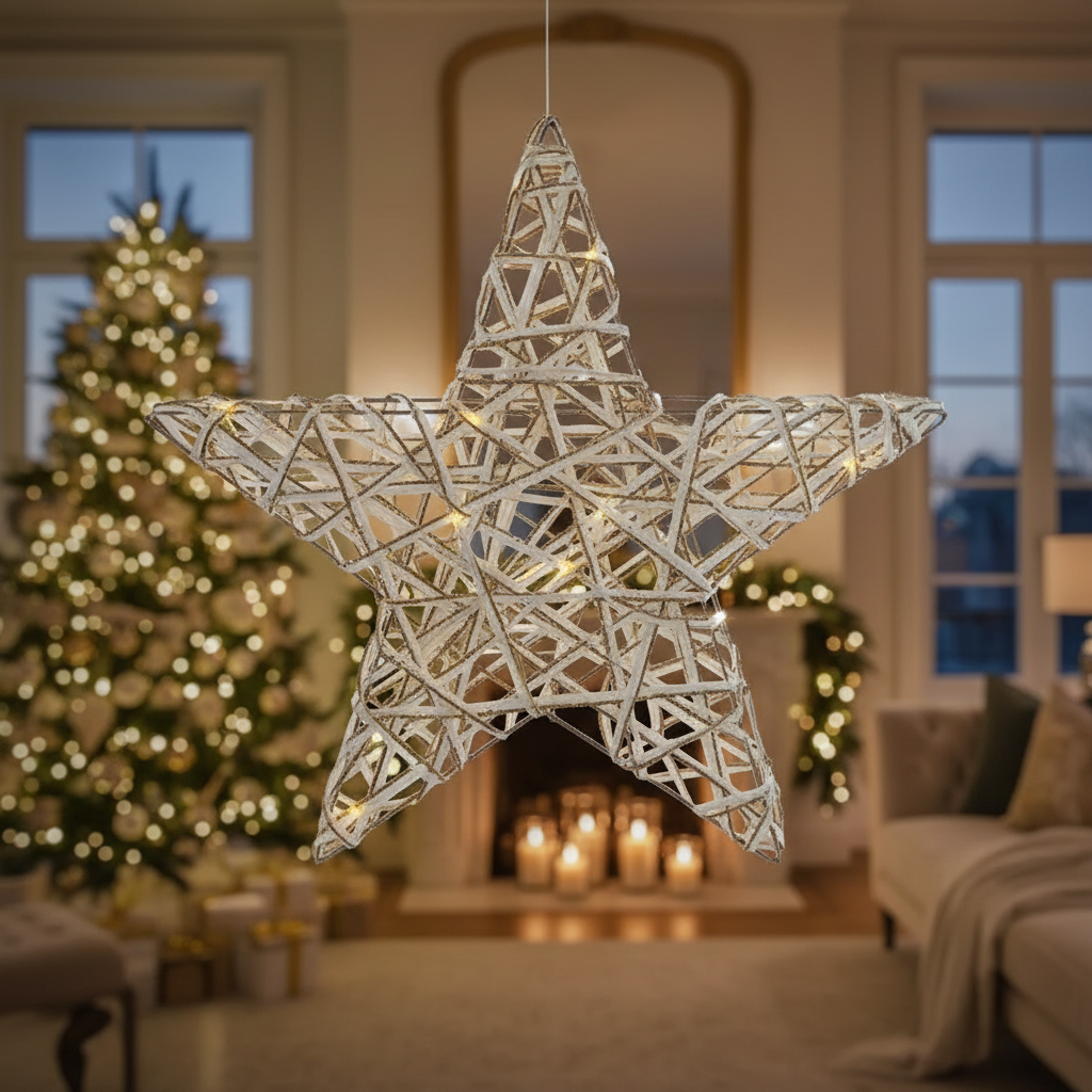 Large LED White & Gold Paper Star 18.90" – Christmas Holiday Decoration