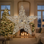 Large LED White & Gold Paper Star 18.90" – Christmas Holiday Decoration