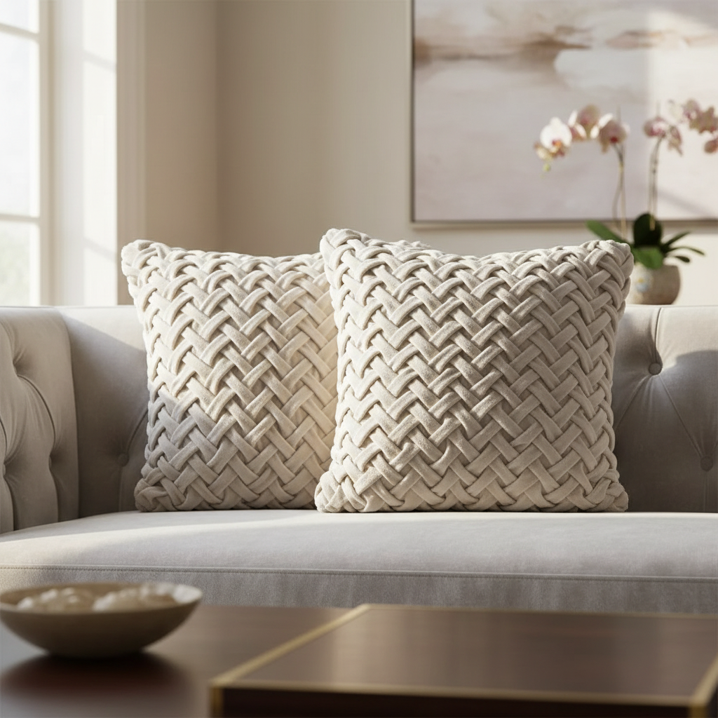 Monica Braided Cushion Ivory Set Of 2, 18 X 18 Inch, Decorative Throw Pillow