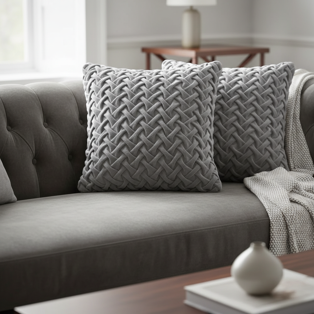 Monica Braided Cushion Grey Set Of 2, 18 X 18 Inch, Decorative Throw Pillow