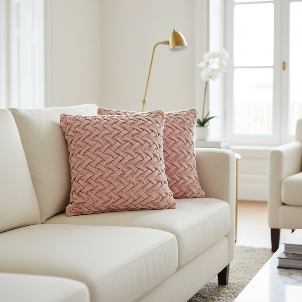 Monica Braided Cushion Pale Pink Set Of 2, 18 X 18 Inch, Decorative Throw Pillow