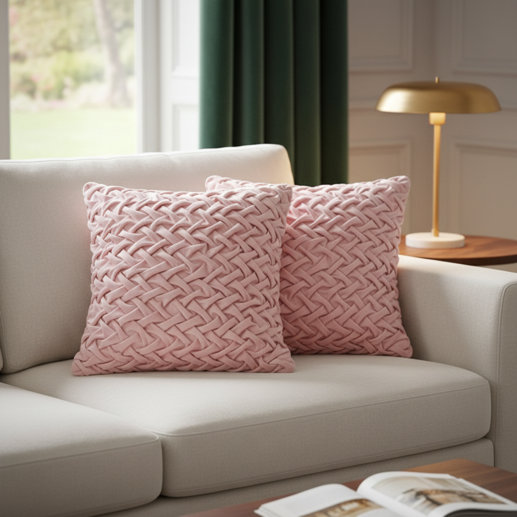 Monica Braided Cushion Pale Pink Set Of 2, 18 X 18 Inch, Decorative Throw Pillow